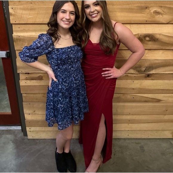 Azazie A6 Deep Red / Burgundy Bridesmaid Dress with slit - Picture 2 of 3